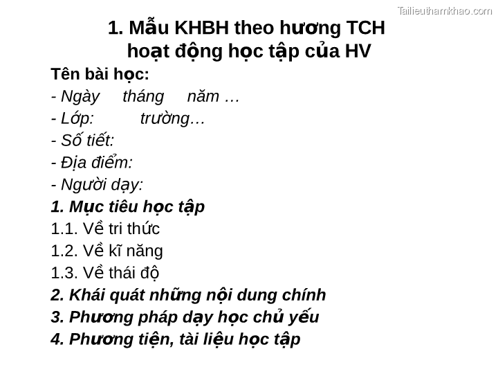 1 Mẫu Khbh Theo Hương Tch Hoạt Động Học Tập Của Hv Tên Bài Học