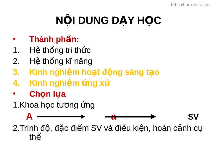 Nội Dung Dạy Học • Thành Phần 1 Hệ 2 Hệ Thống Tri Thức Thống Kĩ