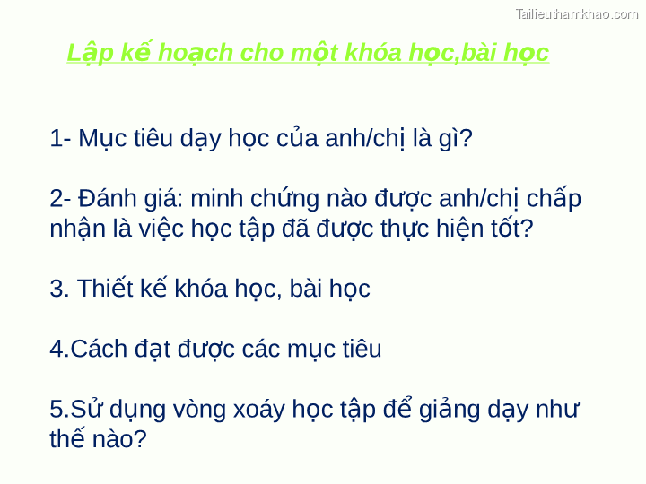 Lập Kế Hoạch Cho Một Khóa Học Bài Học 1 Mục Tiêu Dạy Học Của