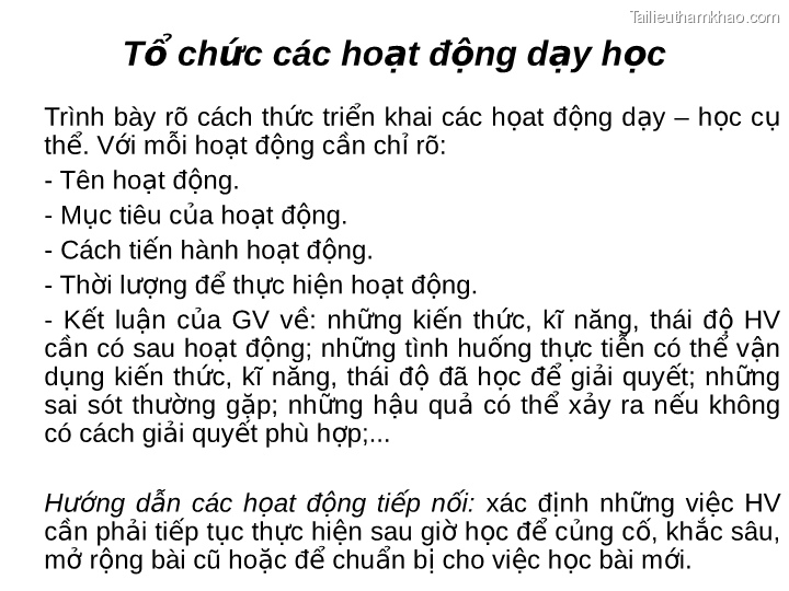 Tổ Chức Các Hoạt Động Dạy Học Trình Bày Rõ Cách Thức Triển Khai