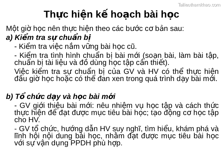 Thực Hiện Kế Hoạch Bài Học Một Giờ Học Nên Thực Hiện Theo Các