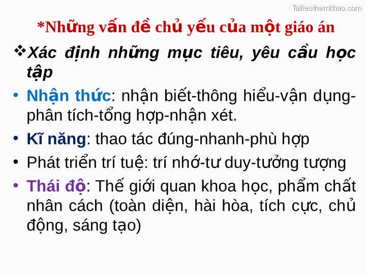 Những Vấn Đề Chủ Yếu Của Một Giáo Án Xác Định Những Mục