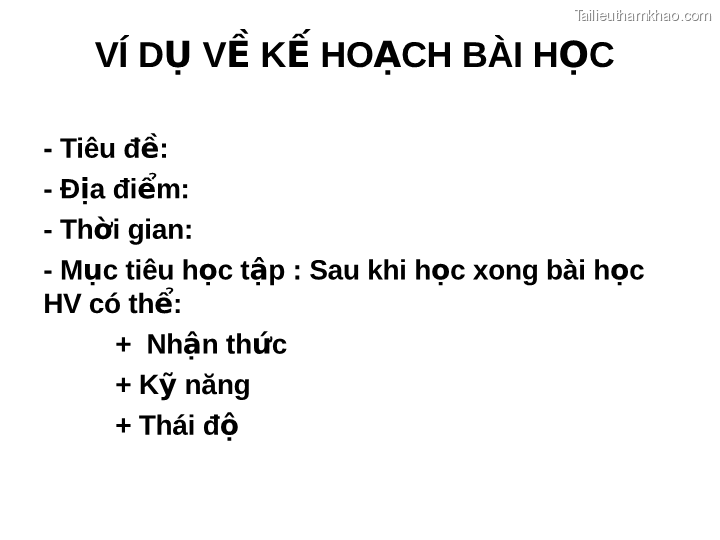 Ví Dụ Về Kế Hoạch Bài Học Tiêu Đề Địa Điểm Thời Gian Mục