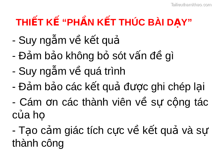 Thiết Kế Phần Kết Thúc Bài Dạy Suy Ngẫm Về Kết Quả Đảm Bảo