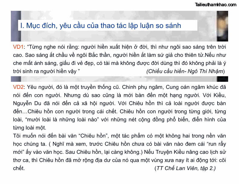I Mục Đích Yêu Cầu Của Thao Tác Lập Luận So Sánh Vd1 Từng Nghe Nói