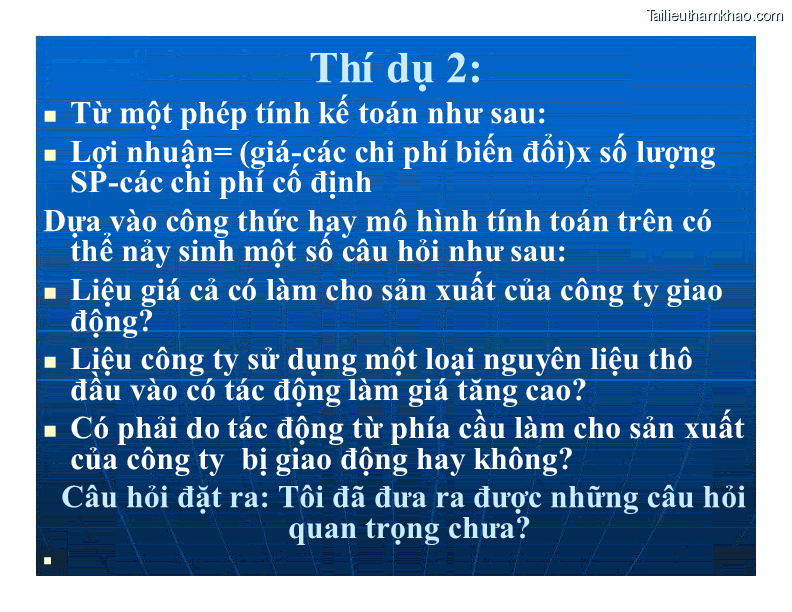 Thí Dụ 2 Từ Một Phép Tính Kế Toán Như Sau Lợi Nhuận Giá