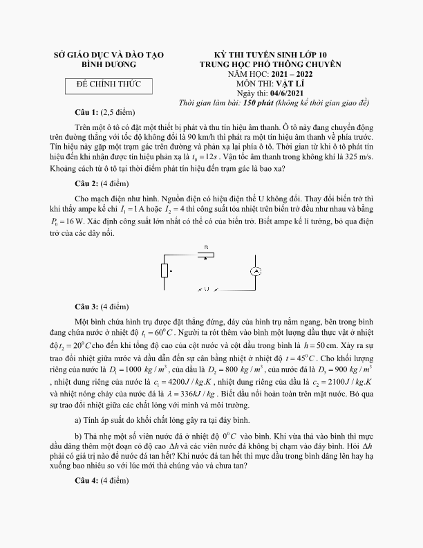 Sở Giáo Dục Và Đào Tạo Bình Dương Đề Chính Thức Câu 1 2 5 Điểm