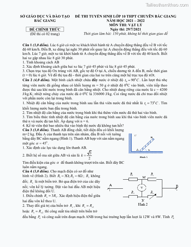 Sở Giáo Dục Và Đào Tạo Bắc Giang Đề Chính Thức Đề Thi Có 02