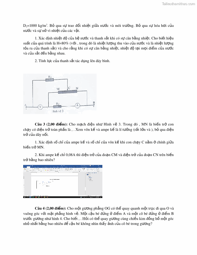 D2 1000 Kg M3 Bỏ Qua Sự Trao Đổi Nhiệt Giữa Nước Và Môi Trường