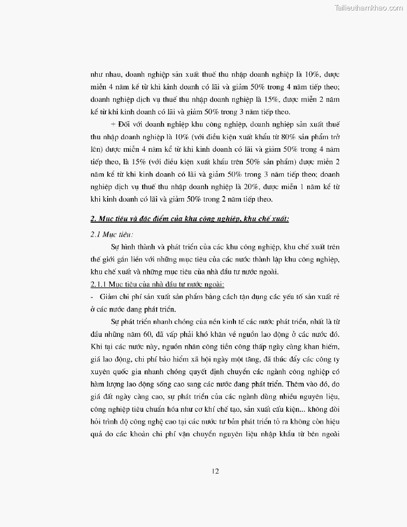 Khoa luan tot nghiep dau tu truc tiep nuoc ngoai vao khu cong nghiep khu che xuat thuc trang va giai phap trang 12