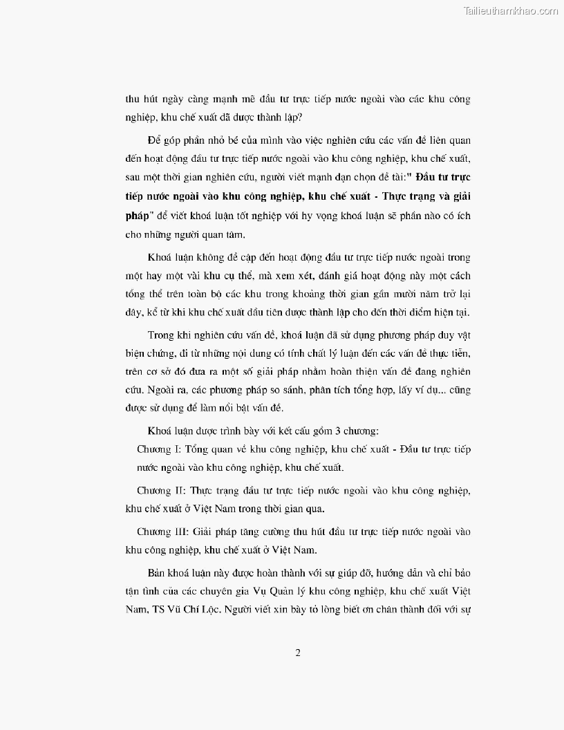 Khoa luan tot nghiep dau tu truc tiep nuoc ngoai vao khu cong nghiep khu che xuat thuc trang va giai phap trang 2