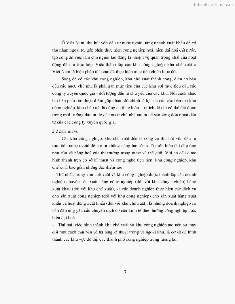 Khoa luan tot nghiep dau tu truc tiep nuoc ngoai vao khu cong nghiep khu che xuat thuc trang va giai phap trang 17