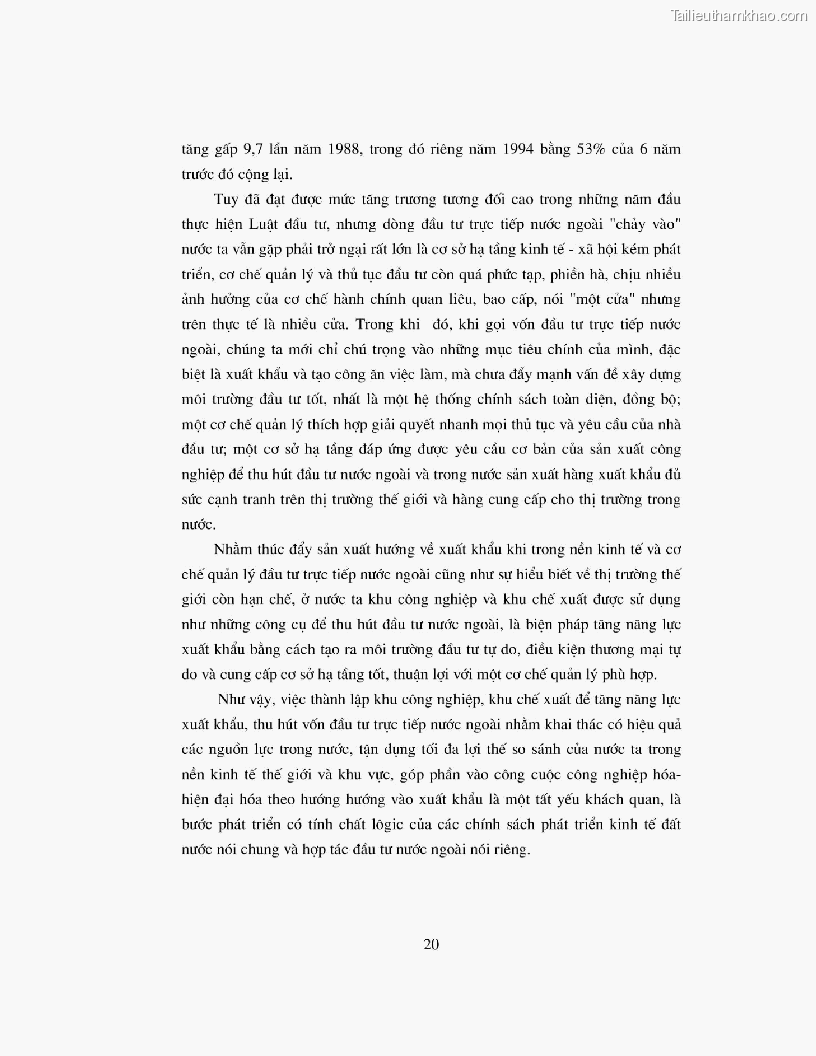 Khoa luan tot nghiep dau tu truc tiep nuoc ngoai vao khu cong nghiep khu che xuat thuc trang va giai phap trang 20