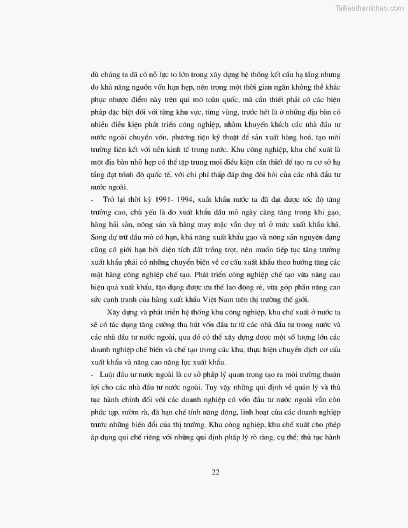 Khoa luan tot nghiep dau tu truc tiep nuoc ngoai vao khu cong nghiep khu che xuat thuc trang va giai phap trang 22