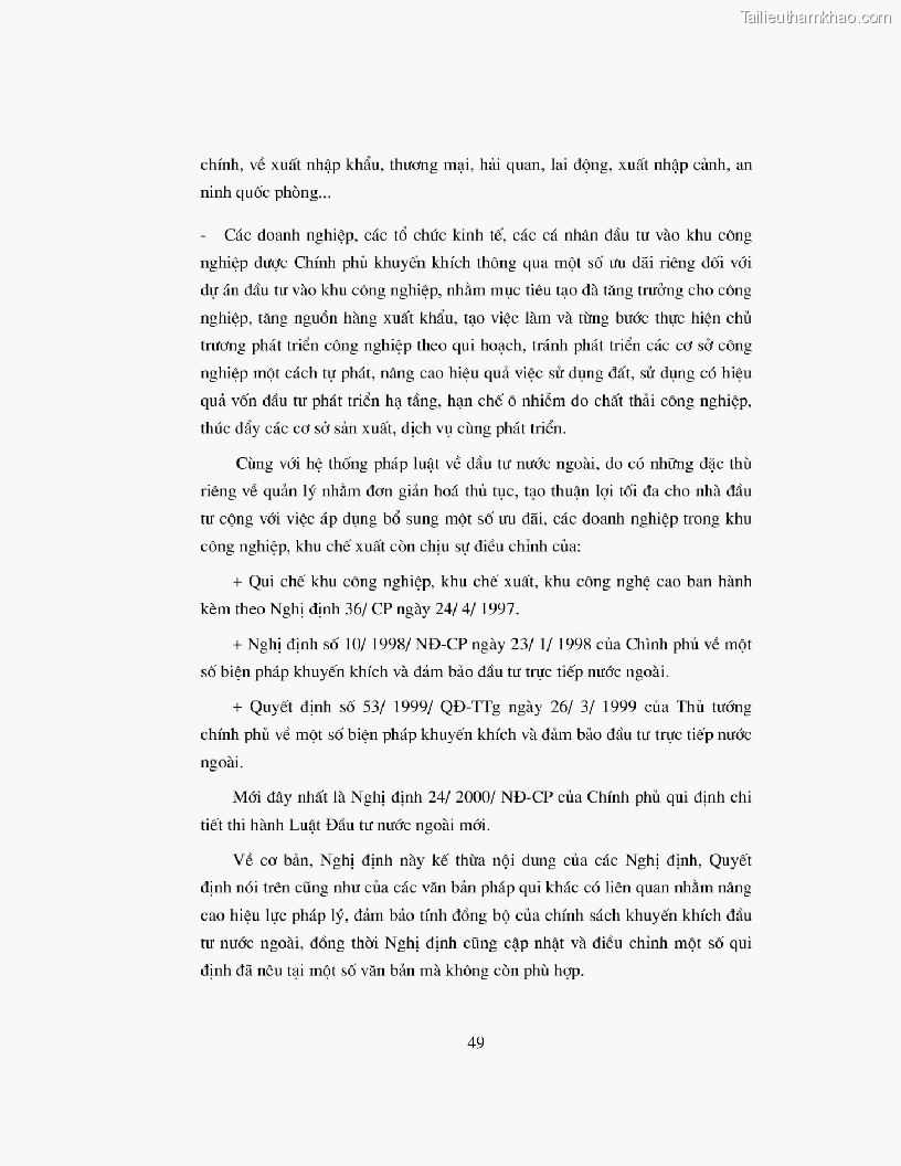 Khoa luan tot nghiep dau tu truc tiep nuoc ngoai vao khu cong nghiep khu che xuat thuc trang va giai phap trang 49