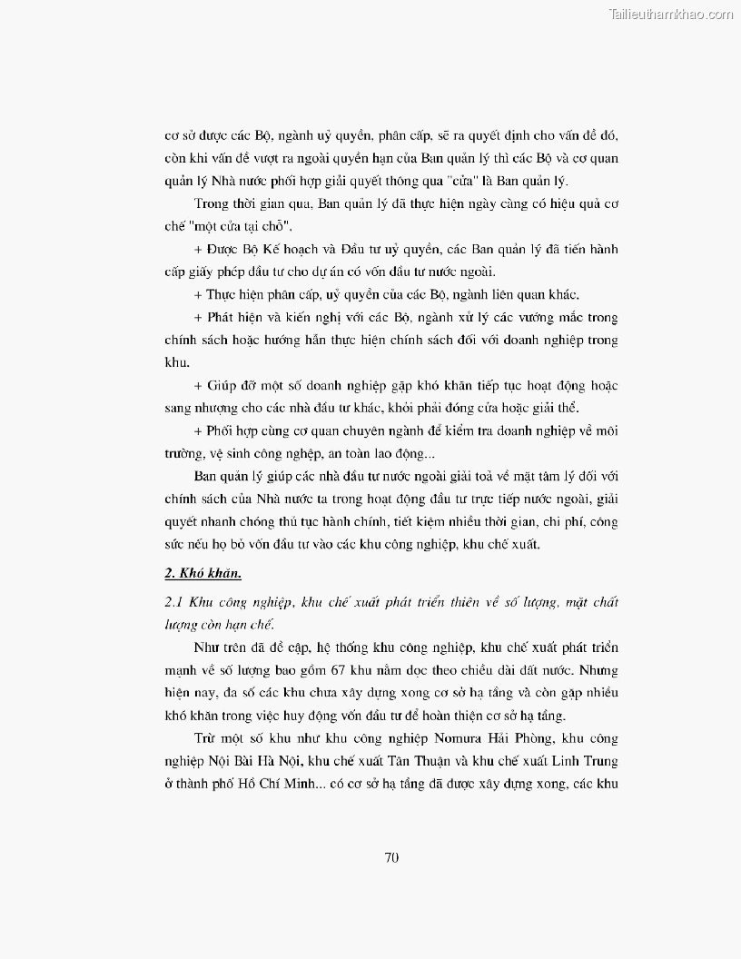 Khoa luan tot nghiep dau tu truc tiep nuoc ngoai vao khu cong nghiep khu che xuat thuc trang va giai phap trang 70