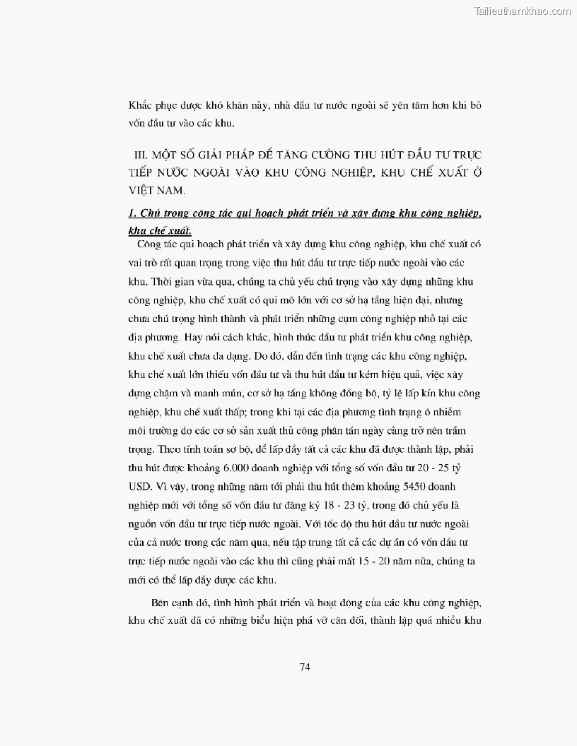 Khoa luan tot nghiep dau tu truc tiep nuoc ngoai vao khu cong nghiep khu che xuat thuc trang va giai phap trang 74