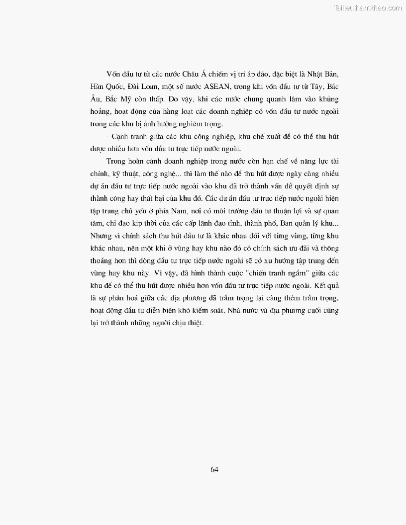Khoa luan tot nghiep dau tu truc tiep nuoc ngoai vao khu cong nghiep khu che xuat thuc trang va giai phap trang 64