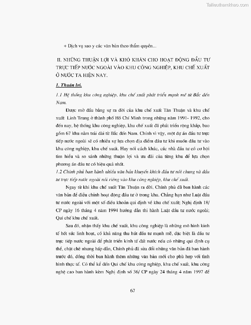 Khoa luan tot nghiep dau tu truc tiep nuoc ngoai vao khu cong nghiep khu che xuat thuc trang va giai phap trang 67