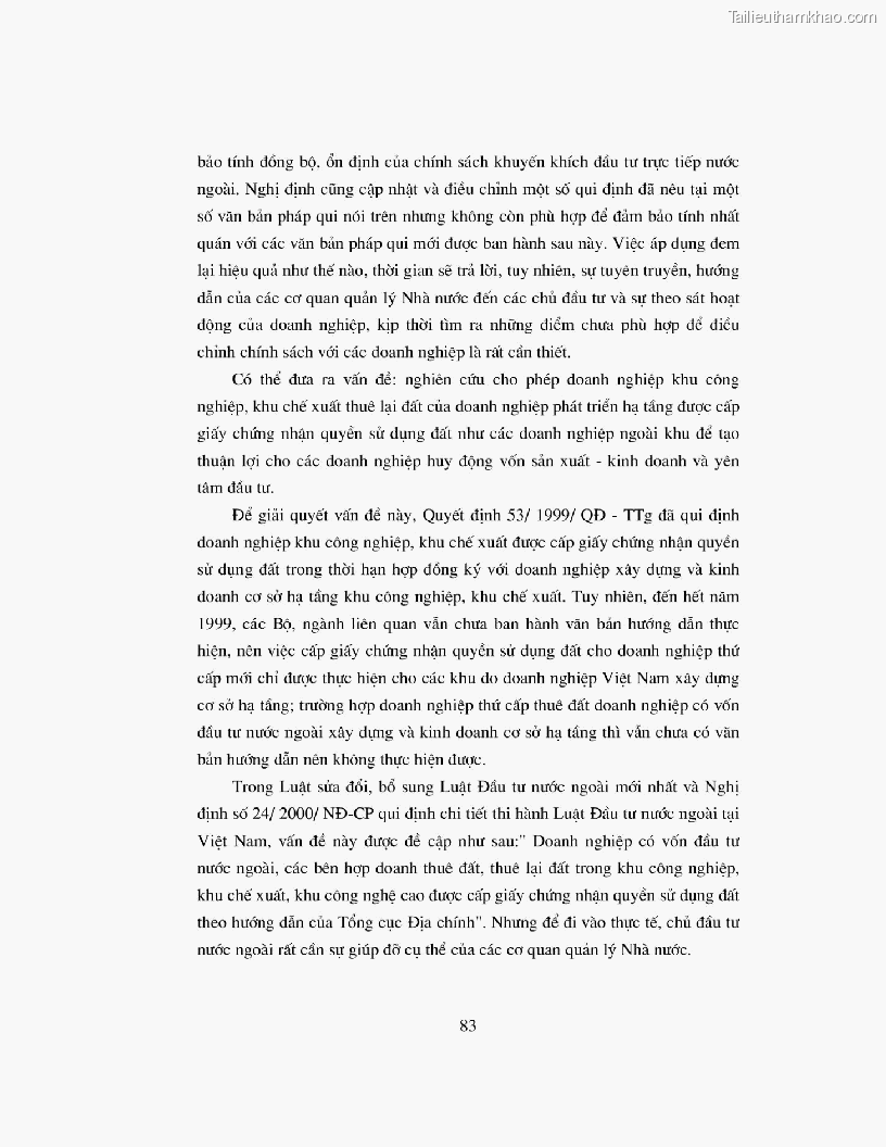 Khoa luan tot nghiep dau tu truc tiep nuoc ngoai vao khu cong nghiep khu che xuat thuc trang va giai phap trang 83