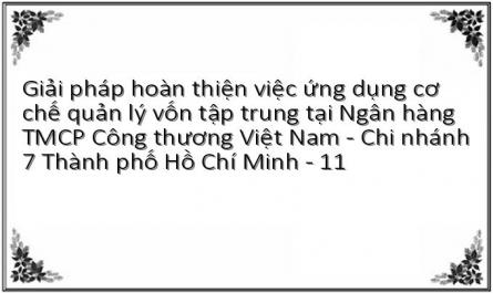 Giải pháp hoàn thiện việc ứng dụng cơ chế quản lý vốn tập trung tại Ngân hàng TMCP Công thương Việt Nam - Chi nhánh 7 Thành phố Hồ Chí Minh - 11