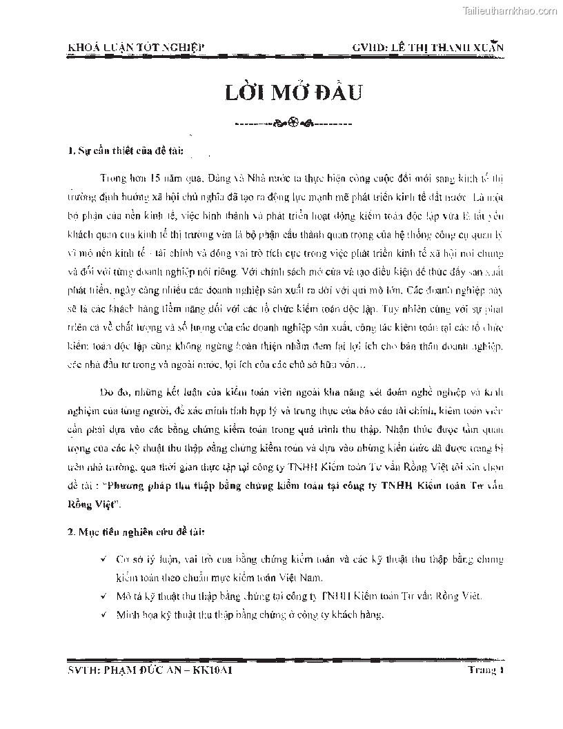 Khoa luan tot nghiep phuong phap thu thap bang chung kiem toan tai cong ty trach nhiem huu han tu van rong viet trang 7