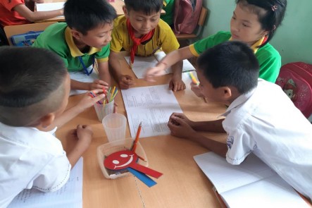 Ảnh 1 HS tích cực tham gia thảo luận nhóm trong giờ học thực nghiệm tại 1