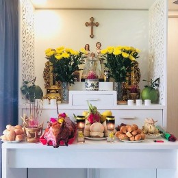Bàn thờ gia đình Đức Mẹ tết năm 2019 tại gia đình Giáo dân Giáo xứ Tân 3