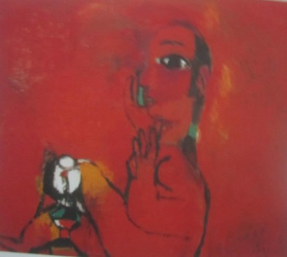 4 2 18 Hoàng Hồng Cẩm Người đàn bà trên nền đỏ Sơn dầu 80x100cm 1996 4