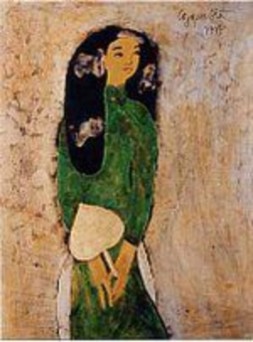 4 2 48 Công Quốc Hà Thiếu nữ cầm quạt tre Sơn mài 80x60cm 1997 Nguồn Sách 2