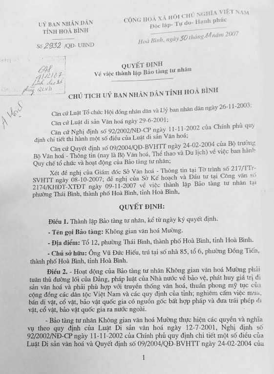 4 2 Quyết định thành lập Bảo tàng Không gian văn hoá Mường năm 2007 4 3 Quyết 5