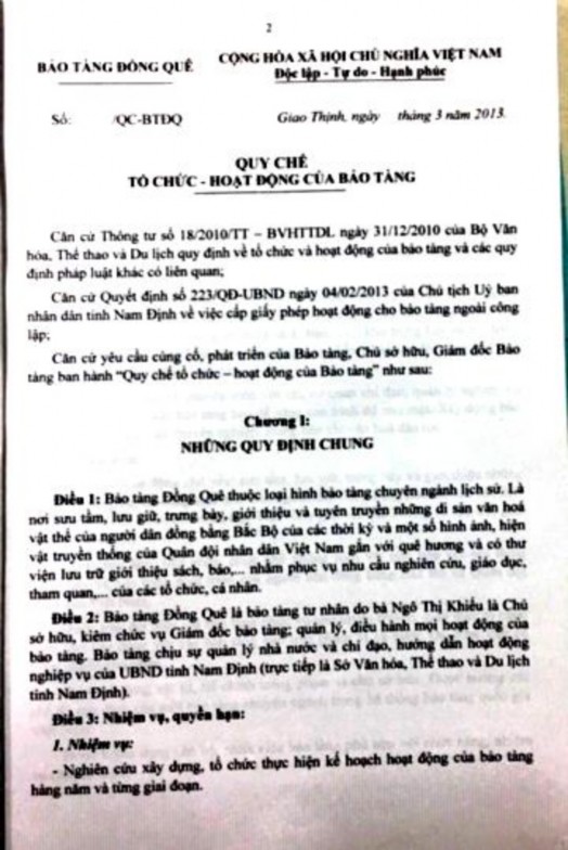 Công lập ban hành 5 1 Quy chế tổ chức – hoạt động của Bảo tàng Đồng Quê 2