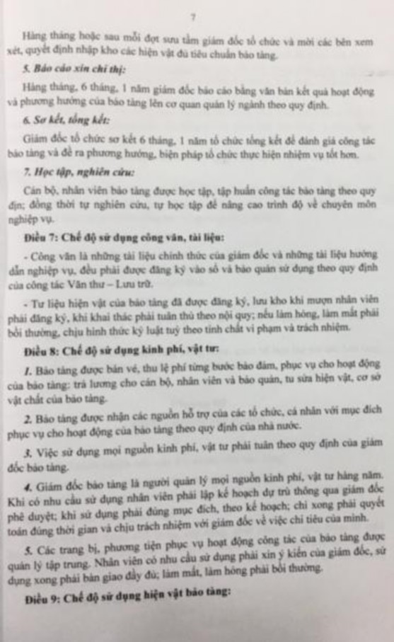 Công lập ban hành 5 1 Quy chế tổ chức – hoạt động của Bảo tàng Đồng Quê 7