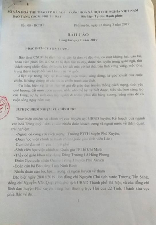 5 5 Báo cáo công tác Quý I năm 2019 của Bảo tàng Chiến sĩ cách mạng bị địch 4