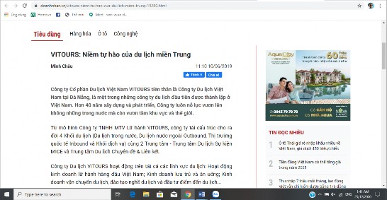 Hình 2 9 Quảng cáo Vitours trên báo Doanh nhân 2 4 2 Quan hệ công chúng Doanhnhan vn 7