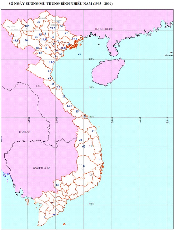 Hình 4 1 Mô tả ngày sương mù bình quân tại các tỉnh thành trên cả nước 1