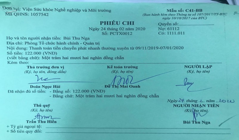 Phụ lục 2 7 Phiếu chi tiền mặt Thanh toán tiền công tác phí v cầu đường 9