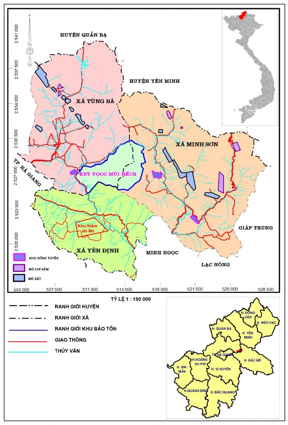 Bản đồ 02 Vị trí các dự án khai thác khoáng sản trên địa bàn 03 xã quanh KBT 1