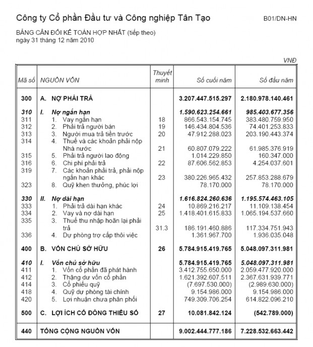 LỤC 5 BÁO CÁO TÀI CHÍNH CÔNG TY CP ĐẦU TƯ CÔNG NGHIỆP TÂN TẠO NĂM 2009 2010 7