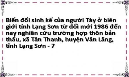 Biến đổi sinh kế của người Tày ở biên giới tỉnh Lạng Sơn từ đổi mới 1986 đến nay nghiên cứu trường hợp thôn bản thẩu, xã Tân Thanh, huyện Văn Lãng, tỉnh Lạng Sơn - 7