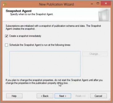 Bước 10 Bỏ mục chọn Schedule the Snapshot Agent to run at the following time Chọn Next 9