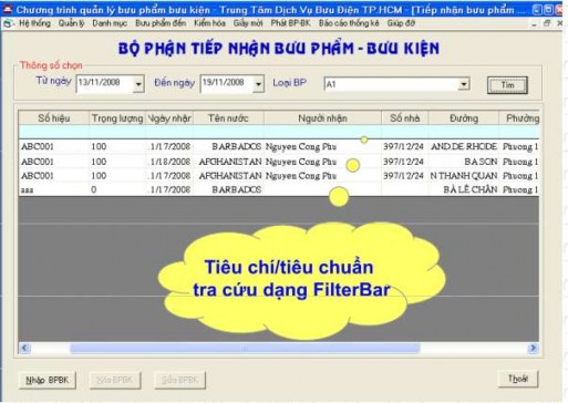 Hình 5 64 Màn hình tra cứu tiếp nhận bưu điện bưu phẩm 3 Thiết kế màn hình 1
