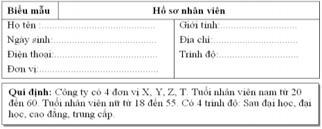 Hãy thiết kế dữ liệu và màn hình nhập liệu lưu trữ màn hình tra cứu theo 6