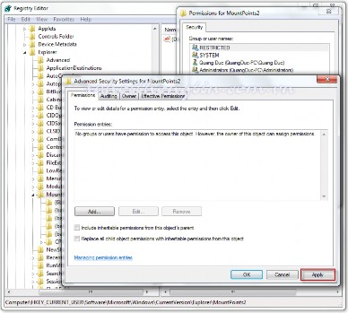 8. Tại cửa sổ Advanced Security Settings 2 class= lazyload > Apply 9. Hộp thoại Windows 2 2