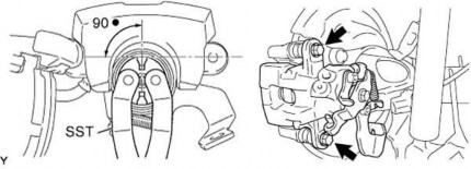 Lắp xy lanh phanh đĩa vào giá bắt xy lanh phanh đĩa bằng 2 bu lông Mô men xiết 5