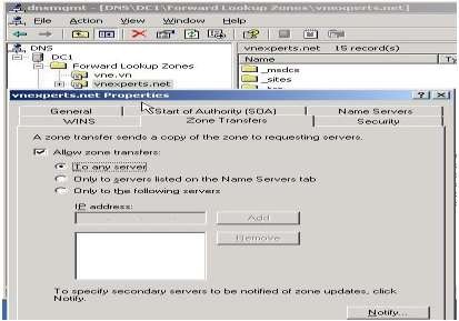 Hình 1 94 Cho phép máy khác tạo Secondary Zone từ máy chủ Chọn Allow Zone Transfers 1