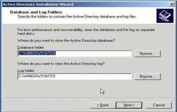 Hình 1 105 Chỉ định vị trí lưu trữ database Active Directory và tập tin log Ta 12