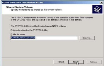 Hình 1 106 Chỉ định ví trí của thư mục SYSVOL Để mặc định và nhấn Next 13