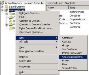 Hình 1 111 Tạo OU Chuột phải vào Active Directory domain vnexperts net chọn New 2