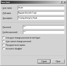 Hình 2 6 Hộp thoại tạo tài khoản cục bộ Xóa tài khoản Nên xóa tài khoản 4